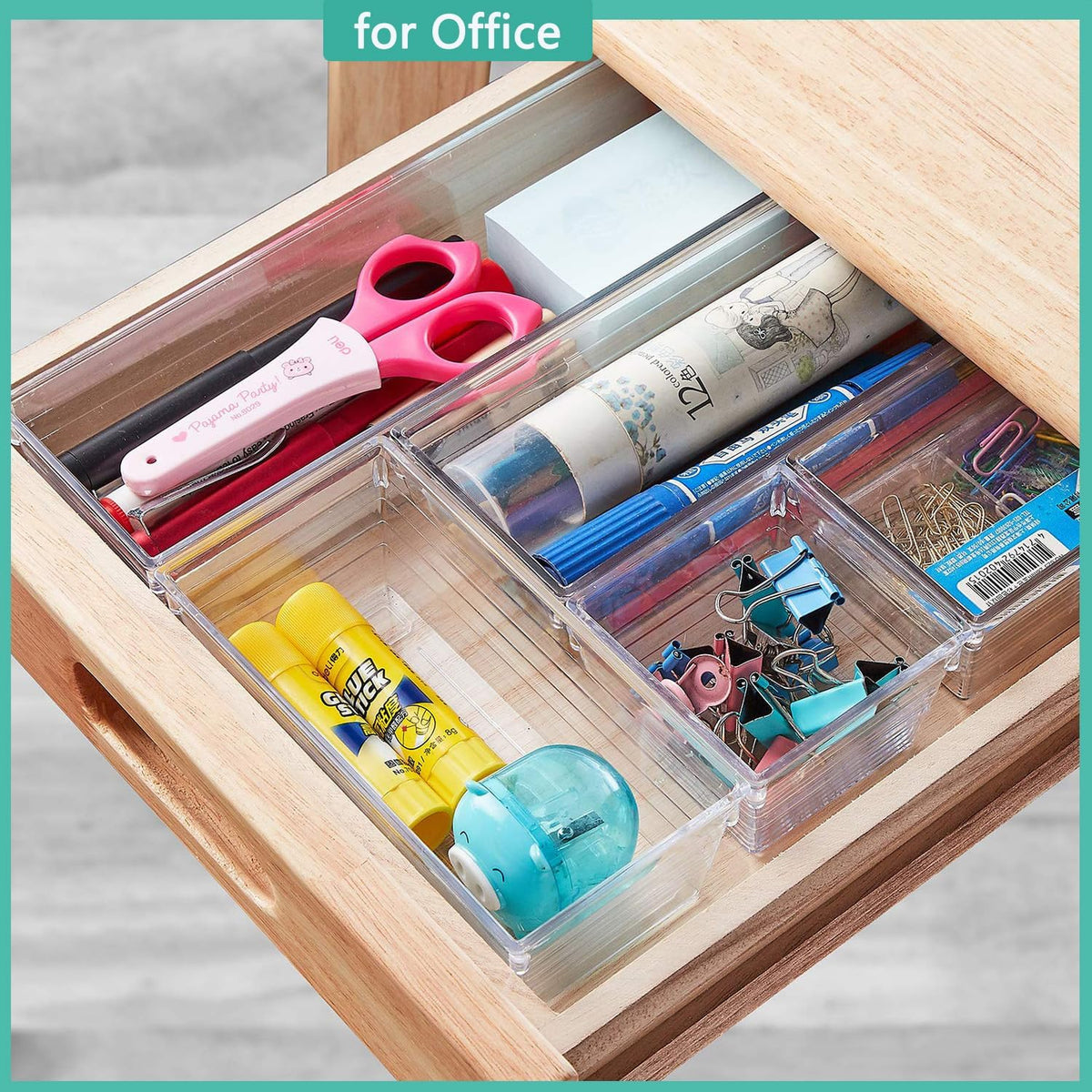 6 Pack Clear Drawer Organizer, Multi-Size Storage Bins