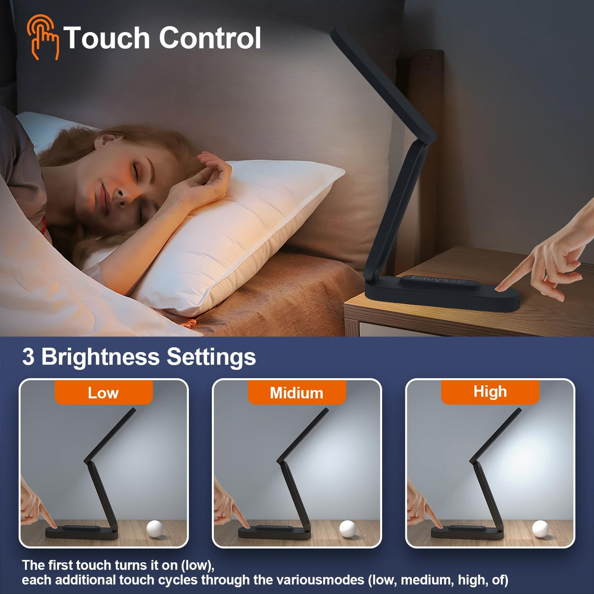 LED Desk Lamp for Office Home & Battery Operated Lamp Rechargeable Lamp Foldable & Portable Light, LED Desk Light Strip, 3 Brightness Dimmable Small Desk Lamp Wireless Reading Lamp (White)