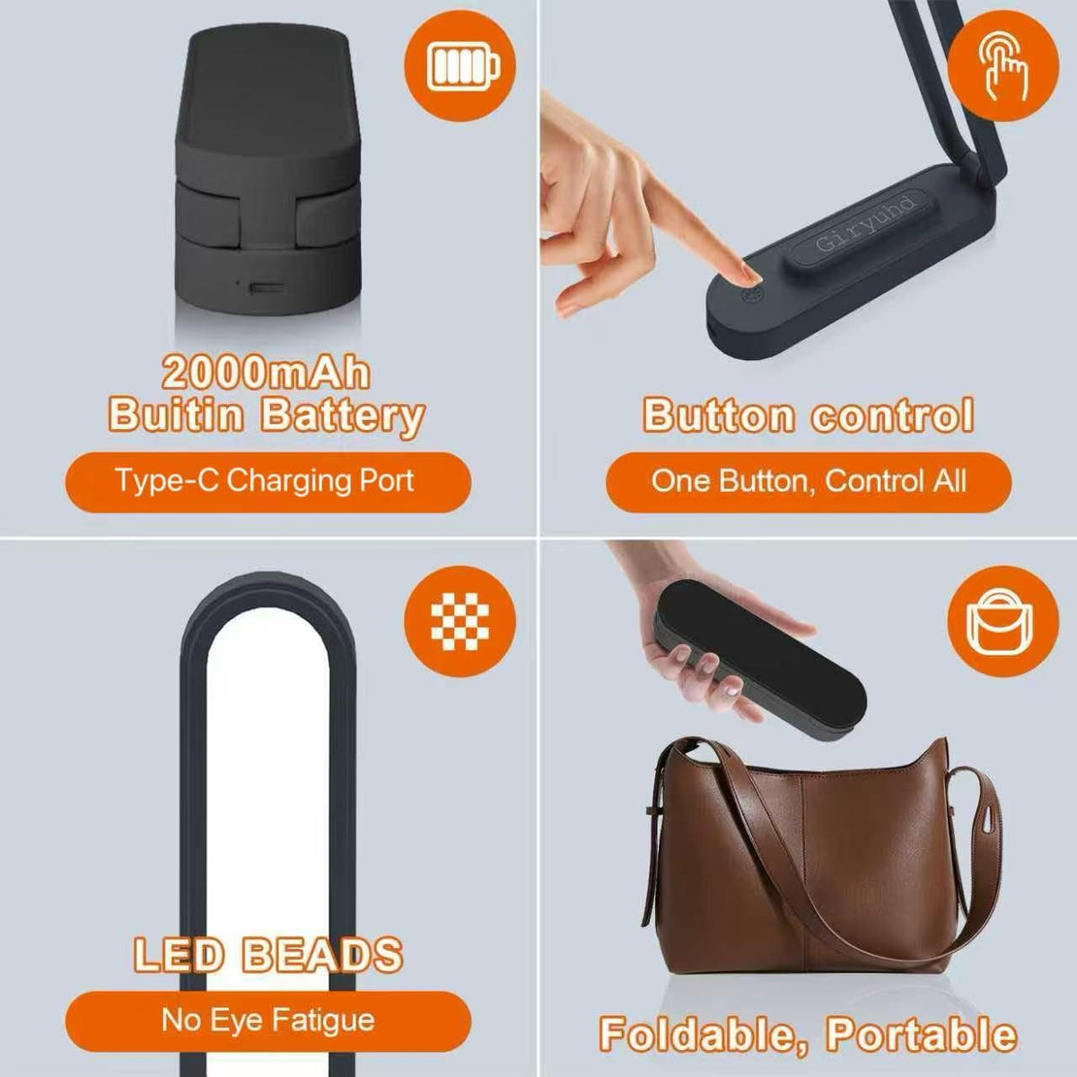 LED Desk Lamp for Office Home & Battery Operated Lamp Rechargeable Lamp Foldable & Portable Light, LED Desk Light Strip, 3 Brightness Dimmable Small Desk Lamp Wireless Reading Lamp (White)