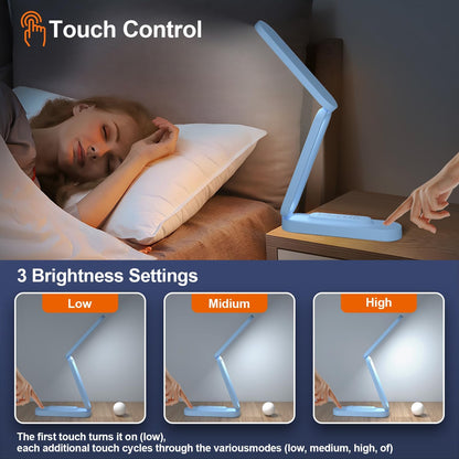 LED Desk Lamp for Office Home & Battery Operated Lamp Rechargeable Lamp Foldable & Portable Light, LED Desk Light Strip, 3 Brightness Dimmable Small Desk Lamp Wireless Reading Lamp (White)