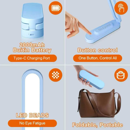 LED Desk Lamp for Office Home & Battery Operated Lamp Rechargeable Lamp Foldable & Portable Light, LED Desk Light Strip, 3 Brightness Dimmable Small Desk Lamp Wireless Reading Lamp (White)