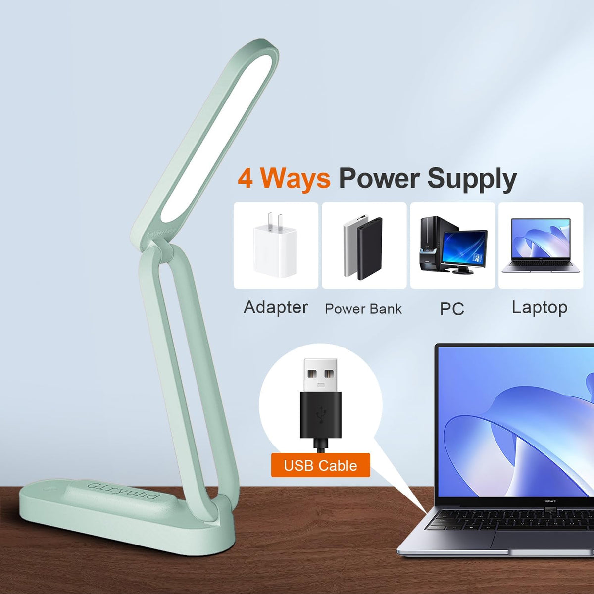 LED Desk Lamp for Office Home & Battery Operated Lamp Rechargeable Lamp Foldable & Portable Light, LED Desk Light Strip, 3 Brightness Dimmable Small Desk Lamp Wireless Reading Lamp (White)
