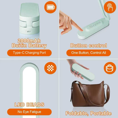 LED Desk Lamp for Office Home & Battery Operated Lamp Rechargeable Lamp Foldable & Portable Light, LED Desk Light Strip, 3 Brightness Dimmable Small Desk Lamp Wireless Reading Lamp (White)