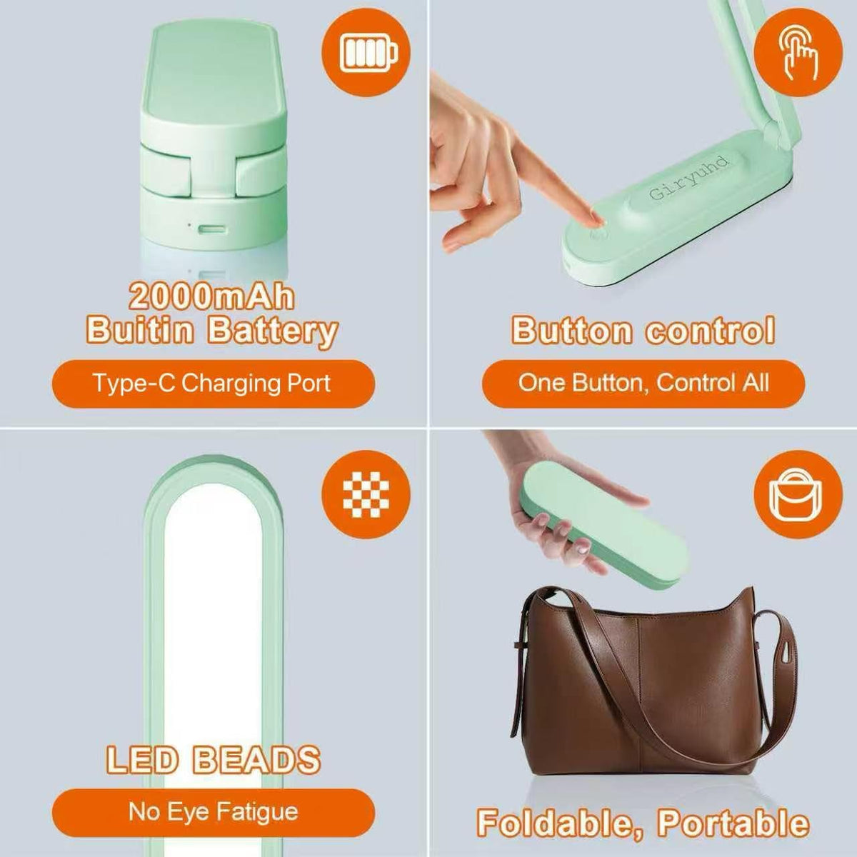 LED Desk Lamp for Office Home & Battery Operated Lamp Rechargeable Lamp Foldable & Portable Light, LED Desk Light Strip, 3 Brightness Dimmable Small Desk Lamp Wireless Reading Lamp (White)