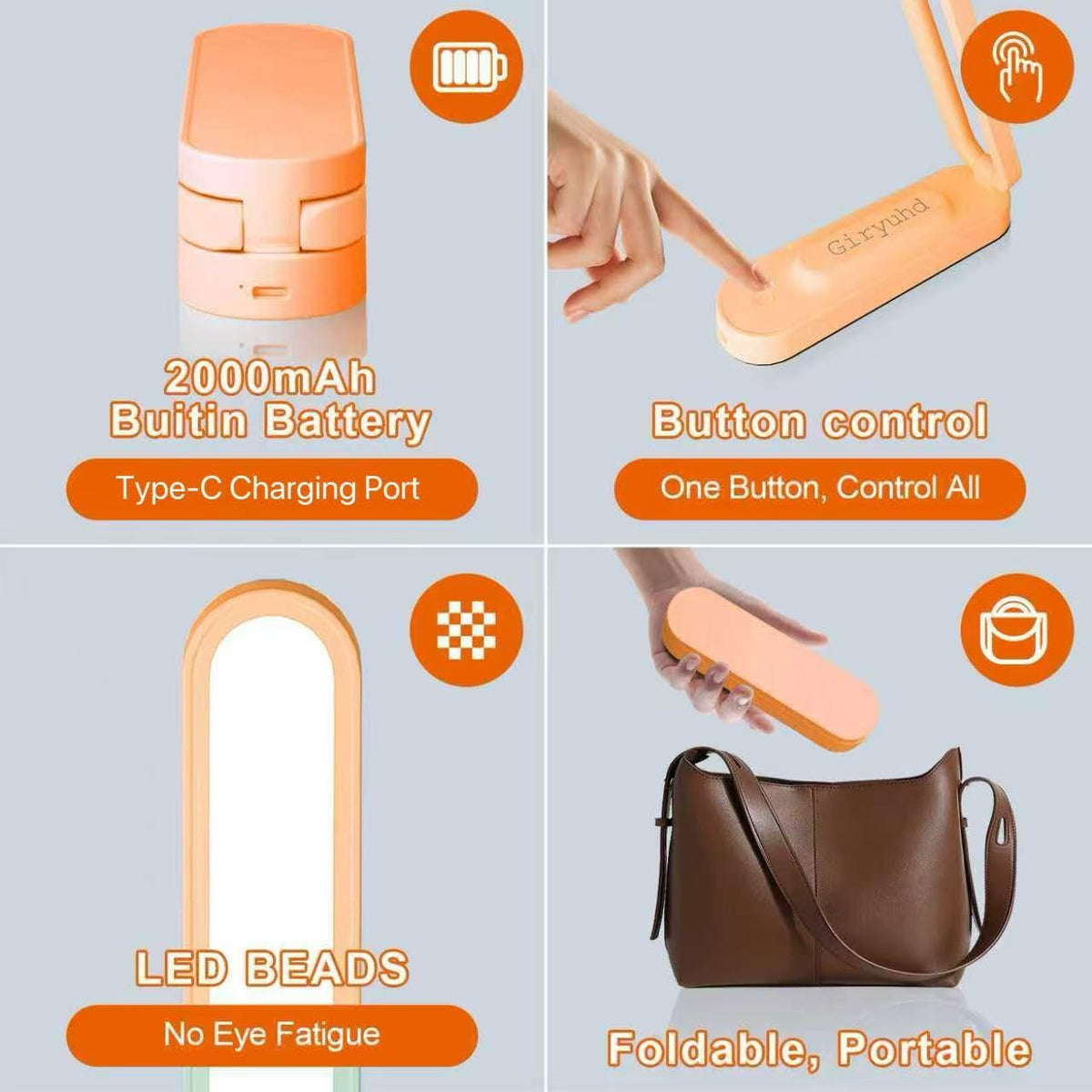 LED Desk Lamp for Office Home & Battery Operated Lamp Rechargeable Lamp Foldable & Portable Light, LED Desk Light Strip, 3 Brightness Dimmable Small Desk Lamp Wireless Reading Lamp (White)