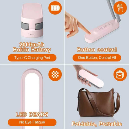 LED Desk Lamp for Office Home & Battery Operated Lamp Rechargeable Lamp Foldable & Portable Light, LED Desk Light Strip, 3 Brightness Dimmable Small Desk Lamp Wireless Reading Lamp (White)
