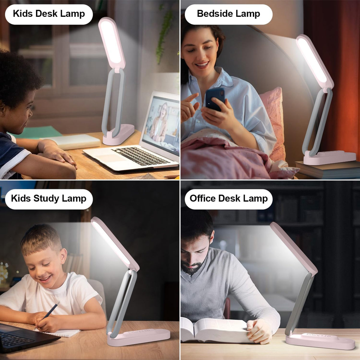 LED Desk Lamp for Office Home & Battery Operated Lamp Rechargeable Lamp Foldable & Portable Light, LED Desk Light Strip, 3 Brightness Dimmable Small Desk Lamp Wireless Reading Lamp (White)