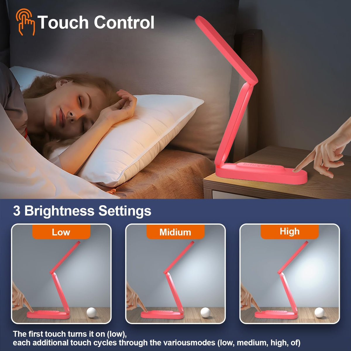 LED Desk Lamp for Office Home & Battery Operated Lamp Rechargeable Lamp Foldable & Portable Light, LED Desk Light Strip, 3 Brightness Dimmable Small Desk Lamp Wireless Reading Lamp (White)