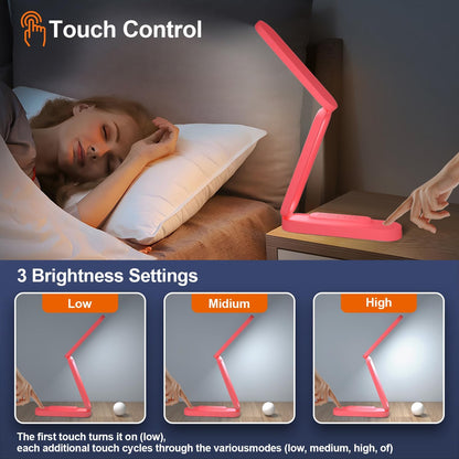 LED Desk Lamp for Office Home & Battery Operated Lamp Rechargeable Lamp Foldable & Portable Light, LED Desk Light Strip, 3 Brightness Dimmable Small Desk Lamp Wireless Reading Lamp (White)
