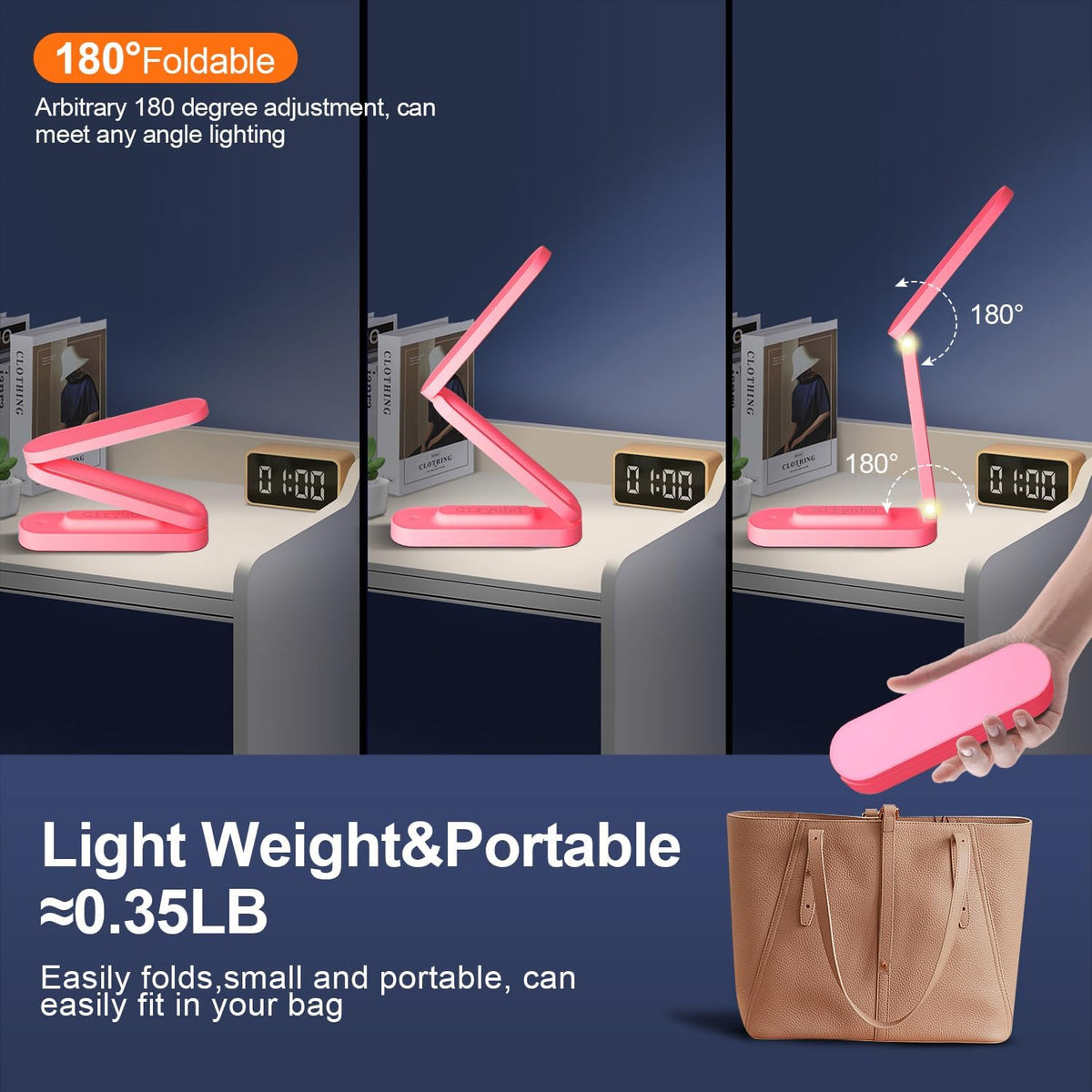 LED Desk Lamp for Office Home & Battery Operated Lamp Rechargeable Lamp Foldable & Portable Light, LED Desk Light Strip, 3 Brightness Dimmable Small Desk Lamp Wireless Reading Lamp (White)