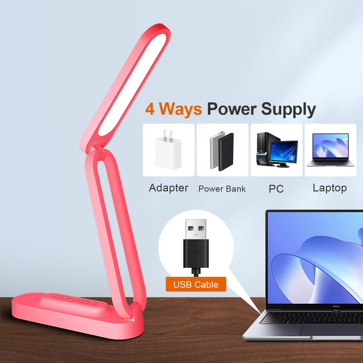LED Desk Lamp for Office Home & Battery Operated Lamp Rechargeable Lamp Foldable & Portable Light, LED Desk Light Strip, 3 Brightness Dimmable Small Desk Lamp Wireless Reading Lamp (White)