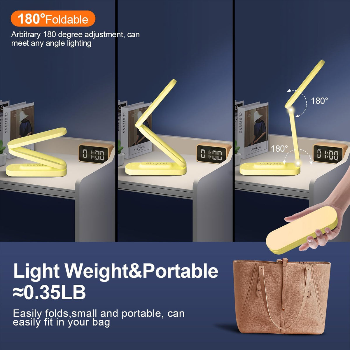 LED Desk Lamp for Office Home & Battery Operated Lamp Rechargeable Lamp Foldable & Portable Light, LED Desk Light Strip, 3 Brightness Dimmable Small Desk Lamp Wireless Reading Lamp (White)
