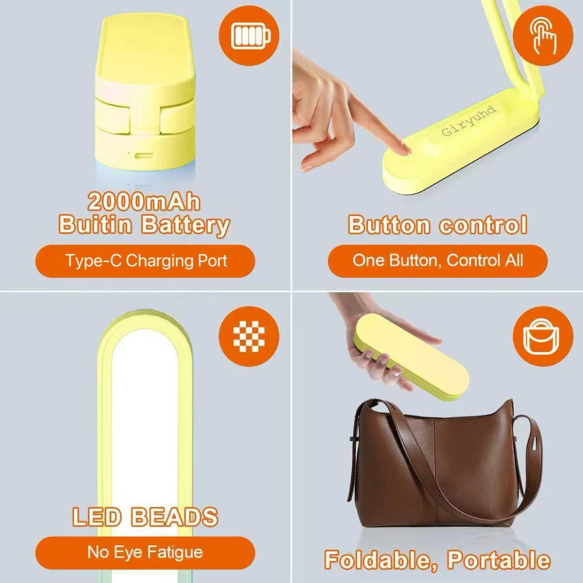 LED Desk Lamp for Office Home & Battery Operated Lamp Rechargeable Lamp Foldable & Portable Light, LED Desk Light Strip, 3 Brightness Dimmable Small Desk Lamp Wireless Reading Lamp (White)