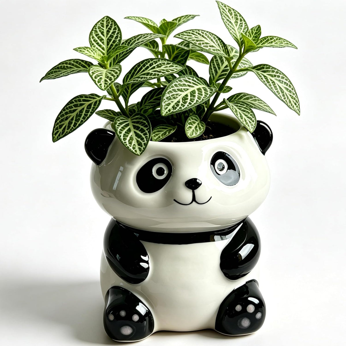 3.3” Mini Panda Ceramic Planter, Adorable Mini Indoor Plant Pot with Drainage Hole, Cute Animal Flower Pot for Succulents, Herbs, Small Desk Plant, Home Office Desk Decor