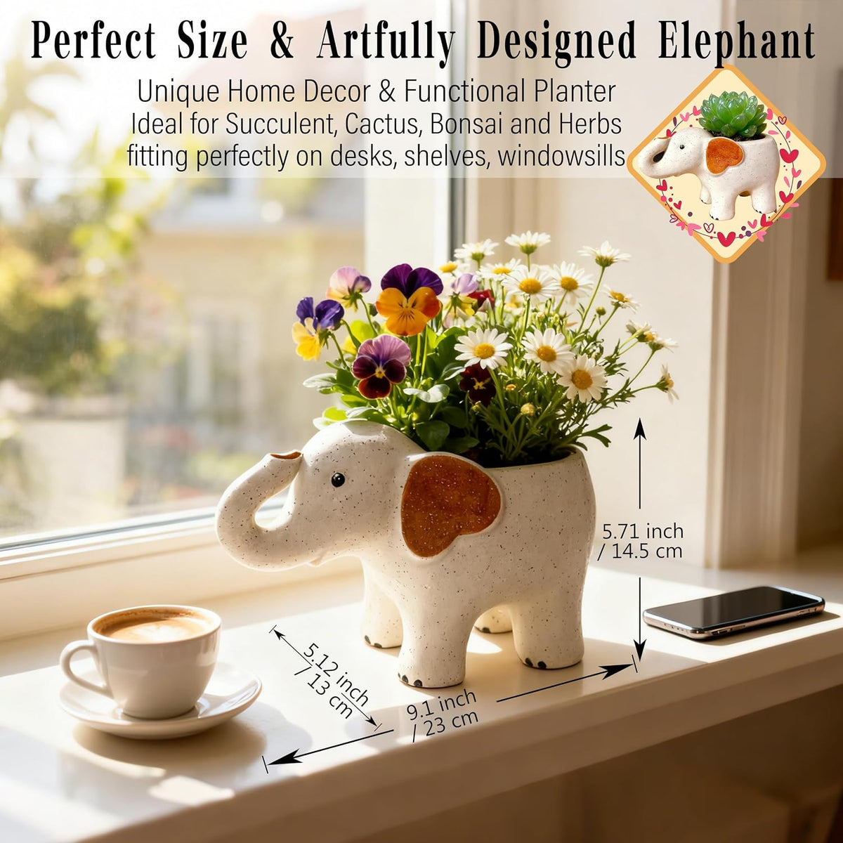 3.3” Mini Panda Ceramic Planter, Adorable Mini Indoor Plant Pot with Drainage Hole, Cute Animal Flower Pot for Succulents, Herbs, Small Desk Plant, Home Office Desk Decor
