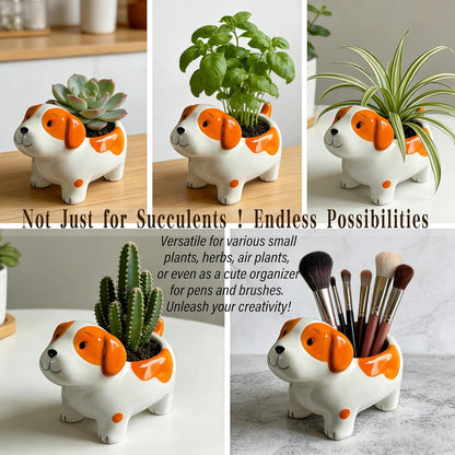 3.3” Mini Panda Ceramic Planter, Adorable Mini Indoor Plant Pot with Drainage Hole, Cute Animal Flower Pot for Succulents, Herbs, Small Desk Plant, Home Office Desk Decor
