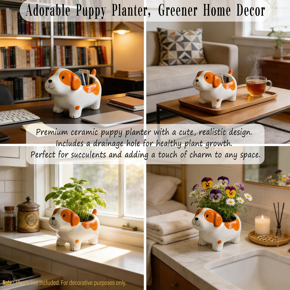 3.3” Mini Panda Ceramic Planter, Adorable Mini Indoor Plant Pot with Drainage Hole, Cute Animal Flower Pot for Succulents, Herbs, Small Desk Plant, Home Office Desk Decor