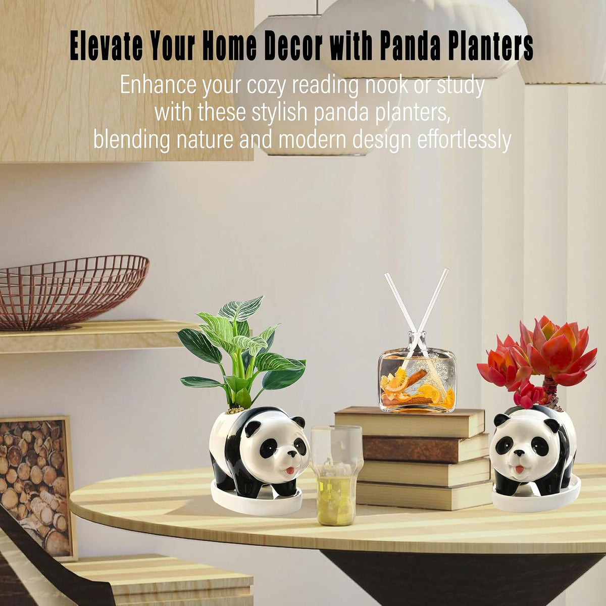 3.3” Mini Panda Ceramic Planter, Adorable Mini Indoor Plant Pot with Drainage Hole, Cute Animal Flower Pot for Succulents, Herbs, Small Desk Plant, Home Office Desk Decor