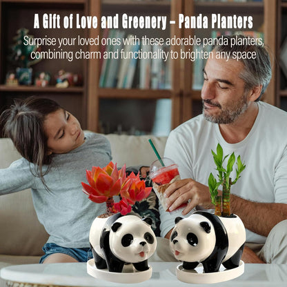 3.3” Mini Panda Ceramic Planter, Adorable Mini Indoor Plant Pot with Drainage Hole, Cute Animal Flower Pot for Succulents, Herbs, Small Desk Plant, Home Office Desk Decor