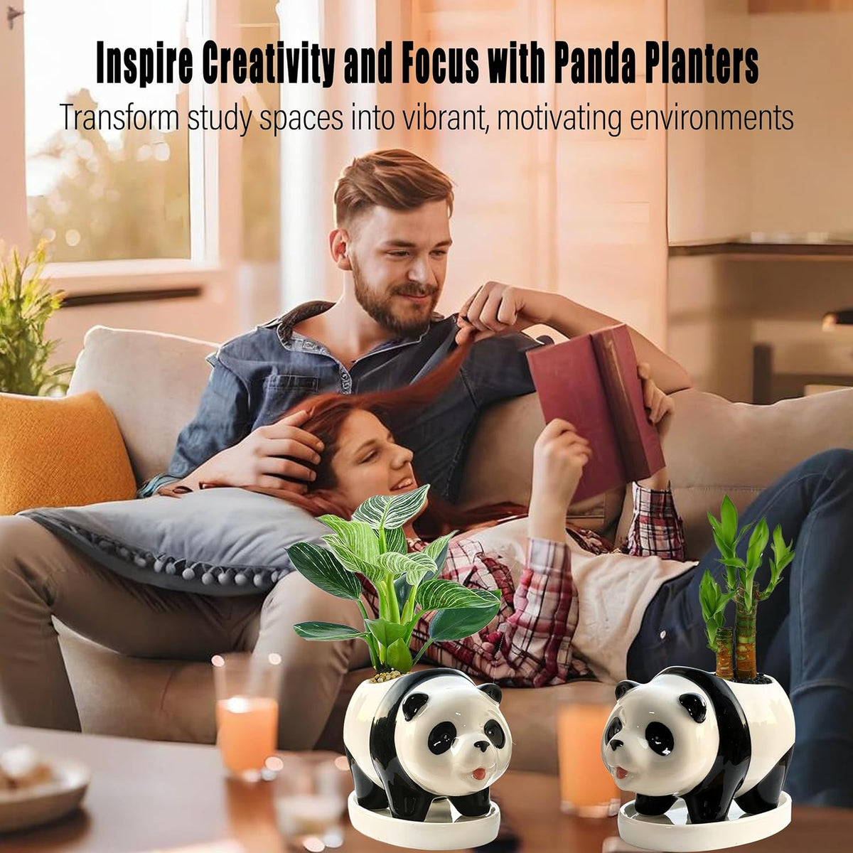3.3” Mini Panda Ceramic Planter, Adorable Mini Indoor Plant Pot with Drainage Hole, Cute Animal Flower Pot for Succulents, Herbs, Small Desk Plant, Home Office Desk Decor