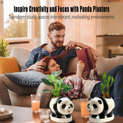 3.3” Mini Panda Ceramic Planter, Adorable Mini Indoor Plant Pot with Drainage Hole, Cute Animal Flower Pot for Succulents, Herbs, Small Desk Plant, Home Office Desk Decor