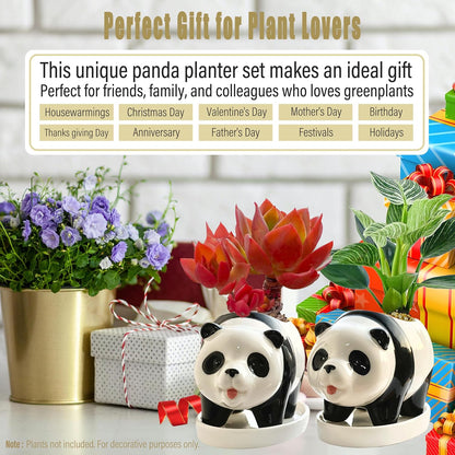3.3” Mini Panda Ceramic Planter, Adorable Mini Indoor Plant Pot with Drainage Hole, Cute Animal Flower Pot for Succulents, Herbs, Small Desk Plant, Home Office Desk Decor