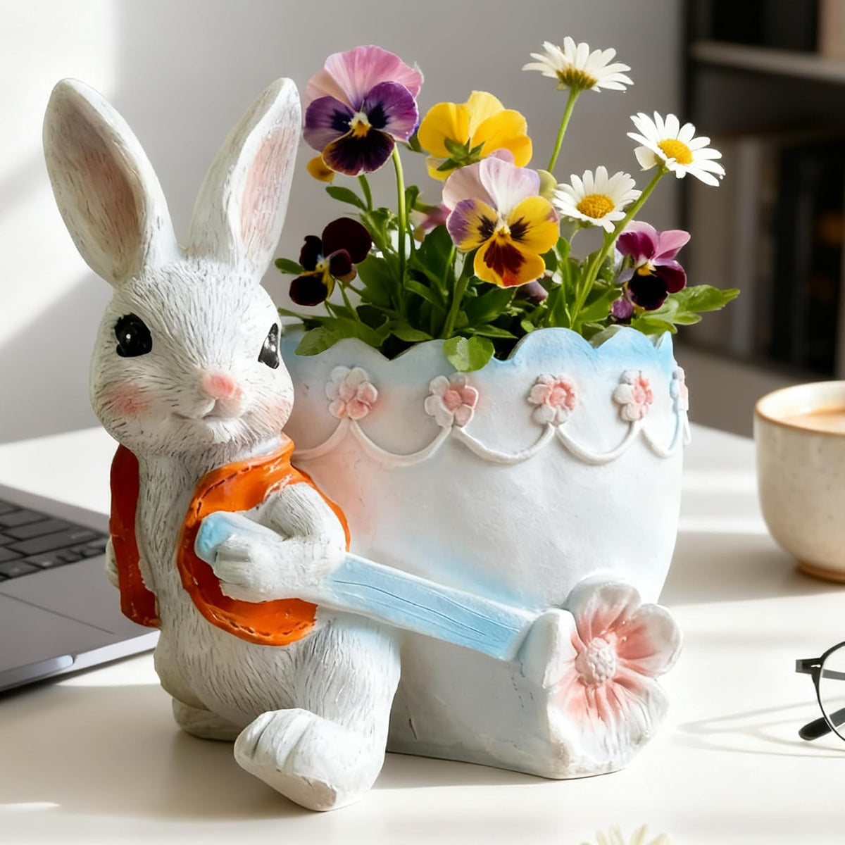 3.3” Mini Panda Ceramic Planter, Adorable Mini Indoor Plant Pot with Drainage Hole, Cute Animal Flower Pot for Succulents, Herbs, Small Desk Plant, Home Office Desk Decor