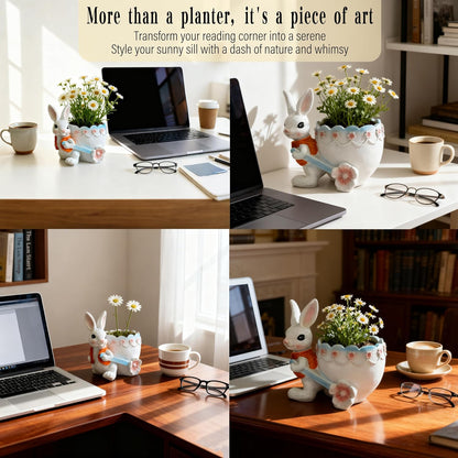 3.3” Mini Panda Ceramic Planter, Adorable Mini Indoor Plant Pot with Drainage Hole, Cute Animal Flower Pot for Succulents, Herbs, Small Desk Plant, Home Office Desk Decor