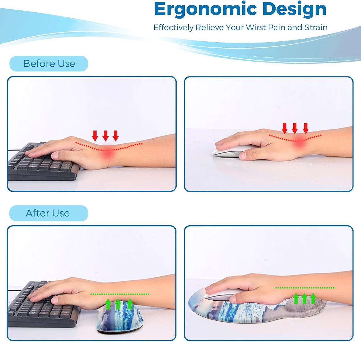Mouse Pad and Keyboard Wrist Rest Support,Ergonomic Mouse Pad Set