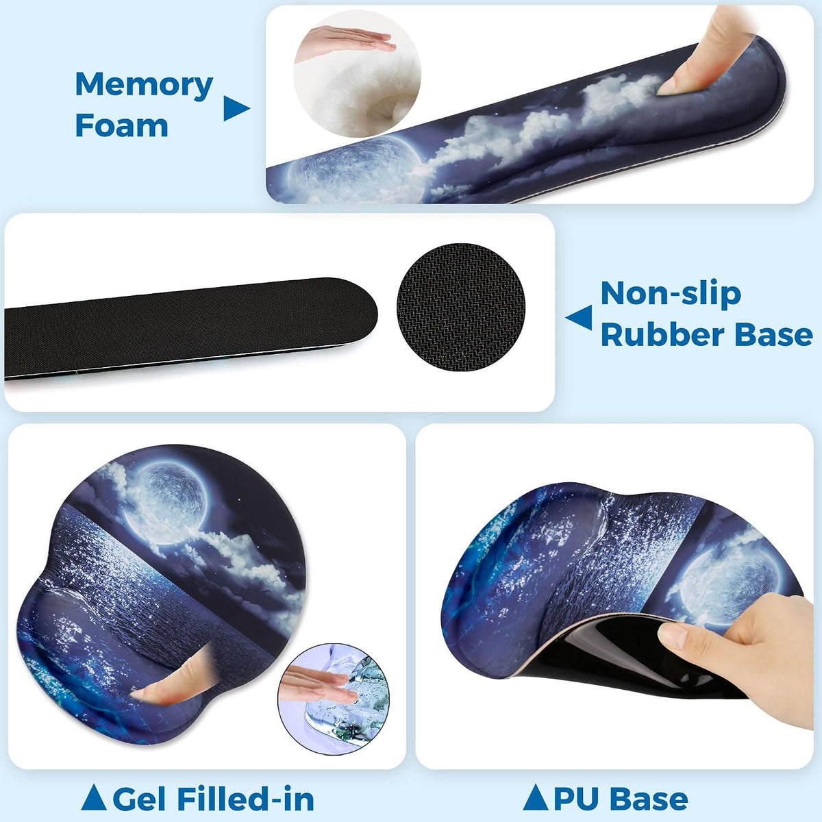 Mouse Pad and Keyboard Wrist Rest Support,Ergonomic Mouse Pad Set