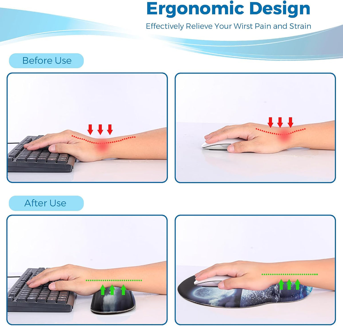 Mouse Pad and Keyboard Wrist Rest Support,Ergonomic Mouse Pad Set