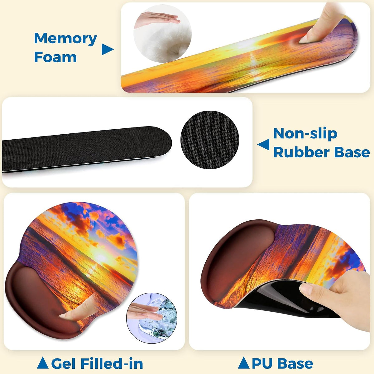 Mouse Pad and Keyboard Wrist Rest Support,Ergonomic Mouse Pad Set