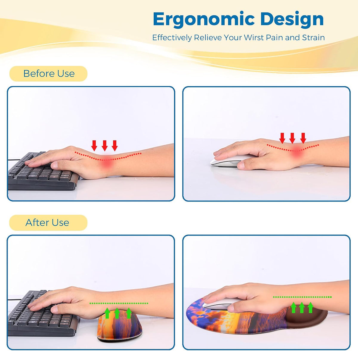 Mouse Pad and Keyboard Wrist Rest Support,Ergonomic Mouse Pad Set