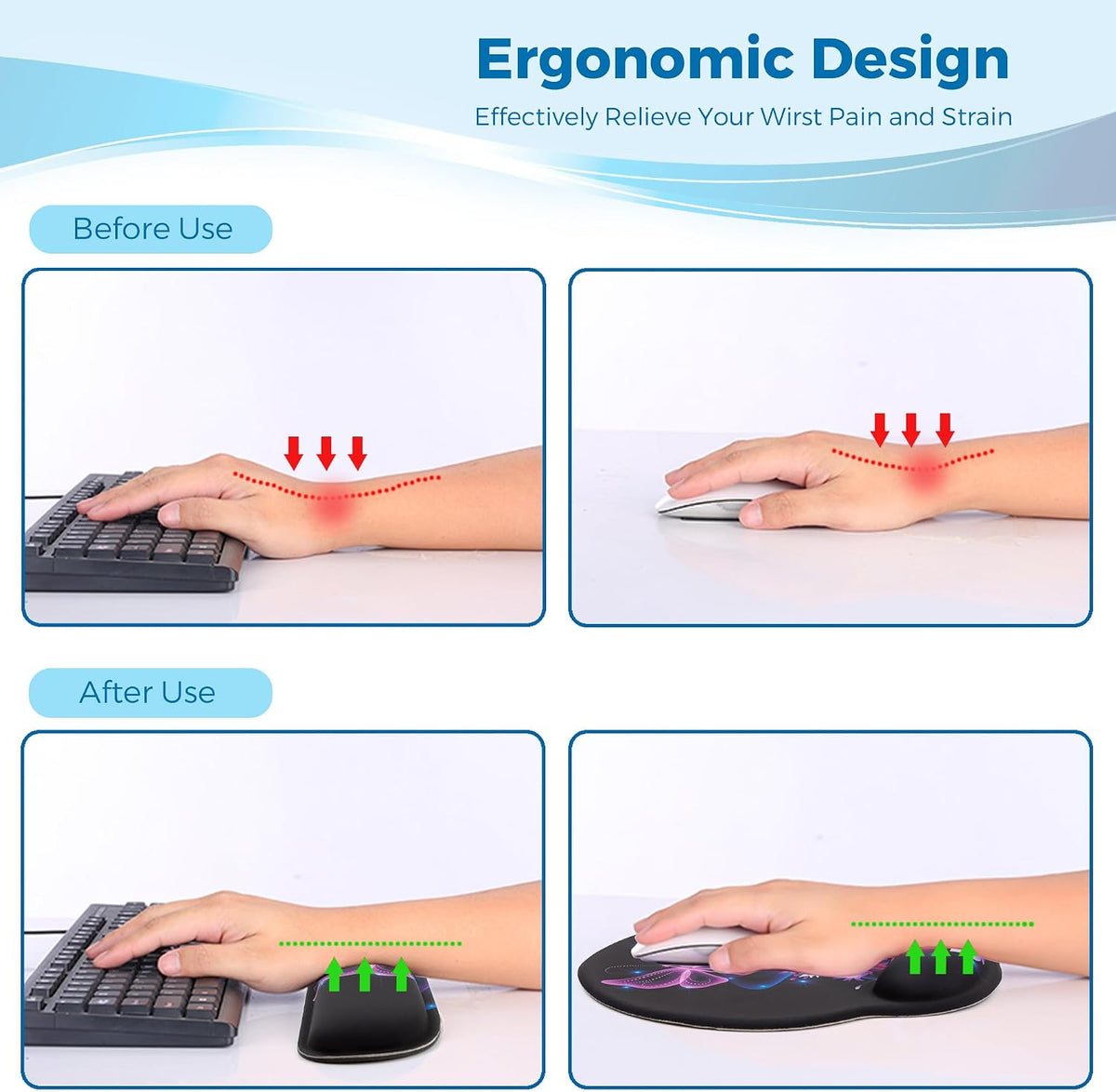Mouse Pad and Keyboard Wrist Rest Support,Ergonomic Mouse Pad Set