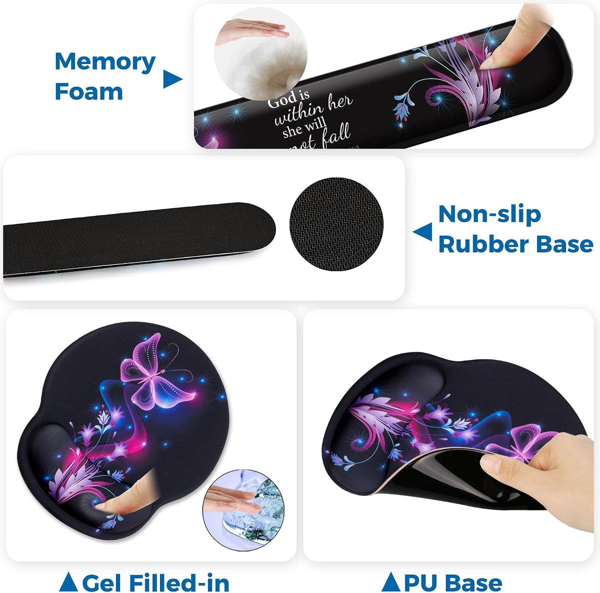 Mouse Pad and Keyboard Wrist Rest Support,Ergonomic Mouse Pad Set