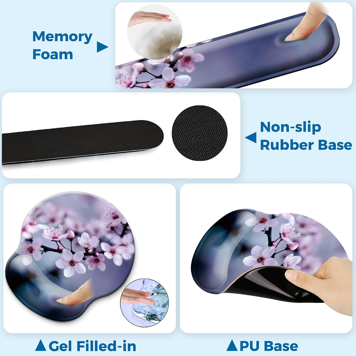Mouse Pad and Keyboard Wrist Rest Support,Ergonomic Mouse Pad Set