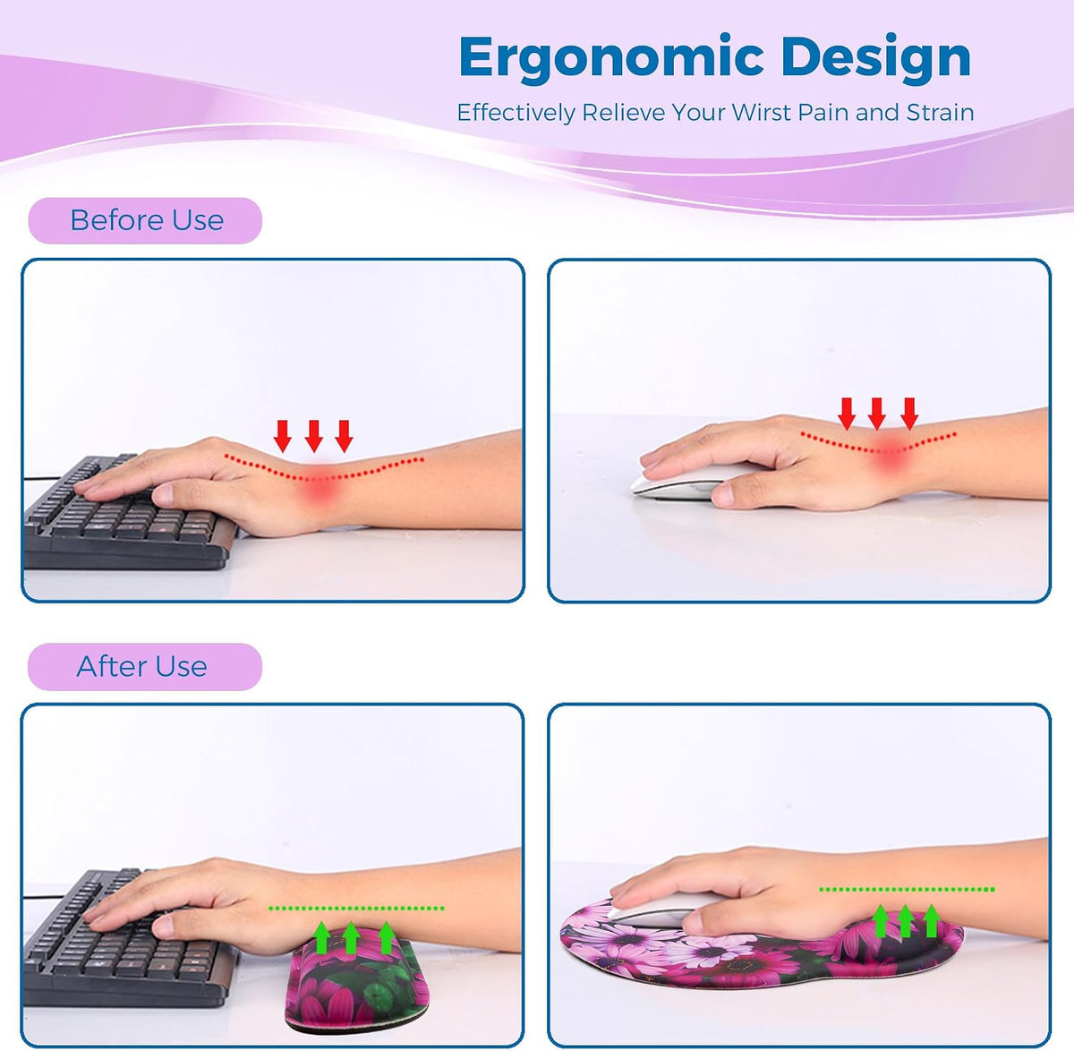 Mouse Pad and Keyboard Wrist Rest Support,Ergonomic Mouse Pad Set