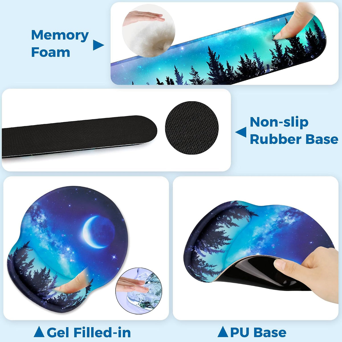 Mouse Pad and Keyboard Wrist Rest Support,Ergonomic Mouse Pad Set