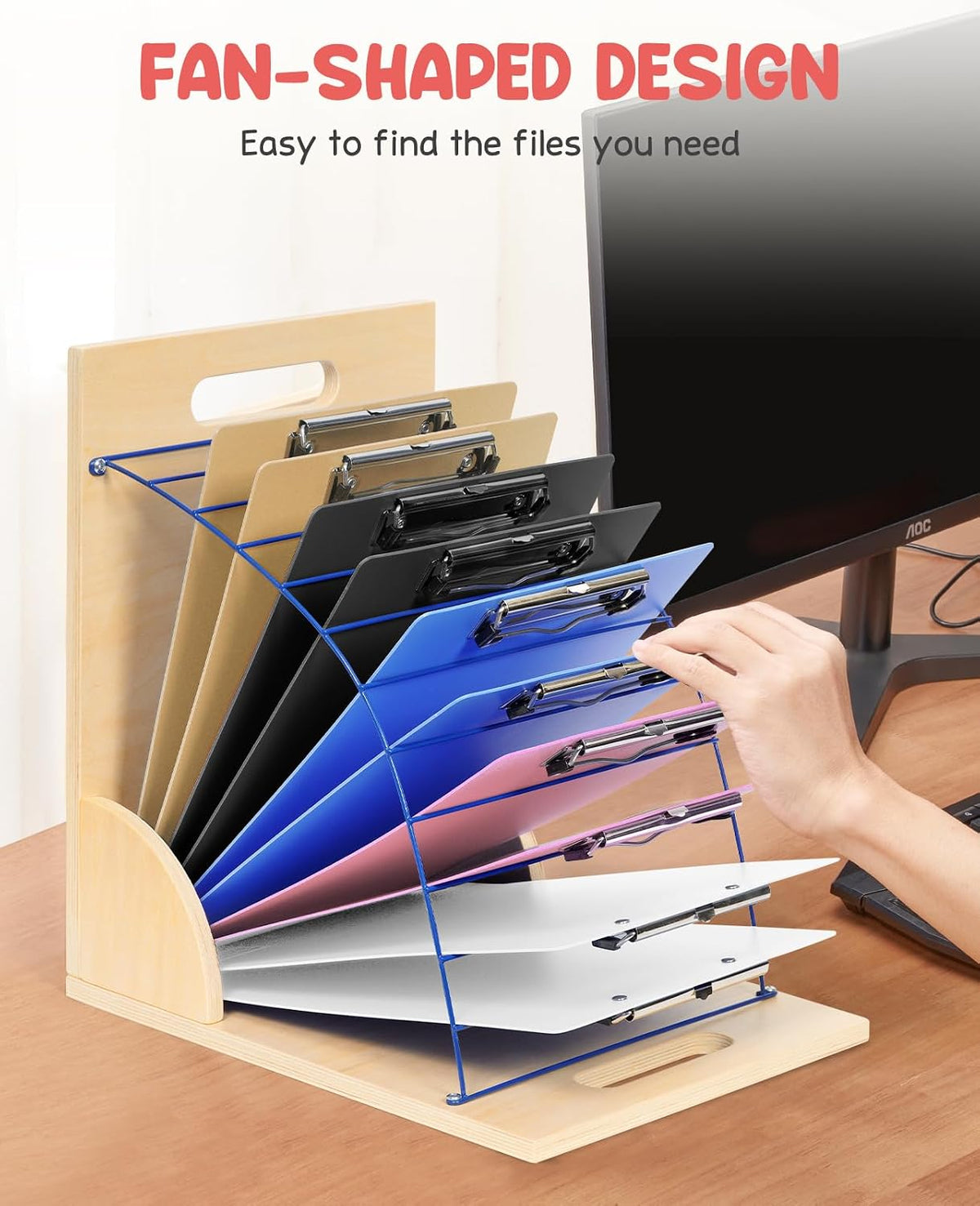 Clipboard Holder, Wood and Metal Clipboard Holder Stand, Small White Board Storage Rack Organizer for Classroom, Office, Assembly Required (1)