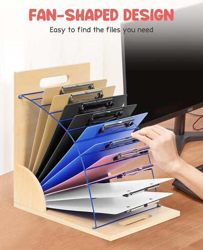 Clipboard Holder, Wood and Metal Clipboard Holder Stand, Small White Board Storage Rack Organizer for Classroom, Office, Assembly Required (1)