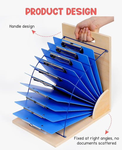 Clipboard Holder, Wood and Metal Clipboard Holder Stand, Small White Board Storage Rack Organizer for Classroom, Office, Assembly Required (1)