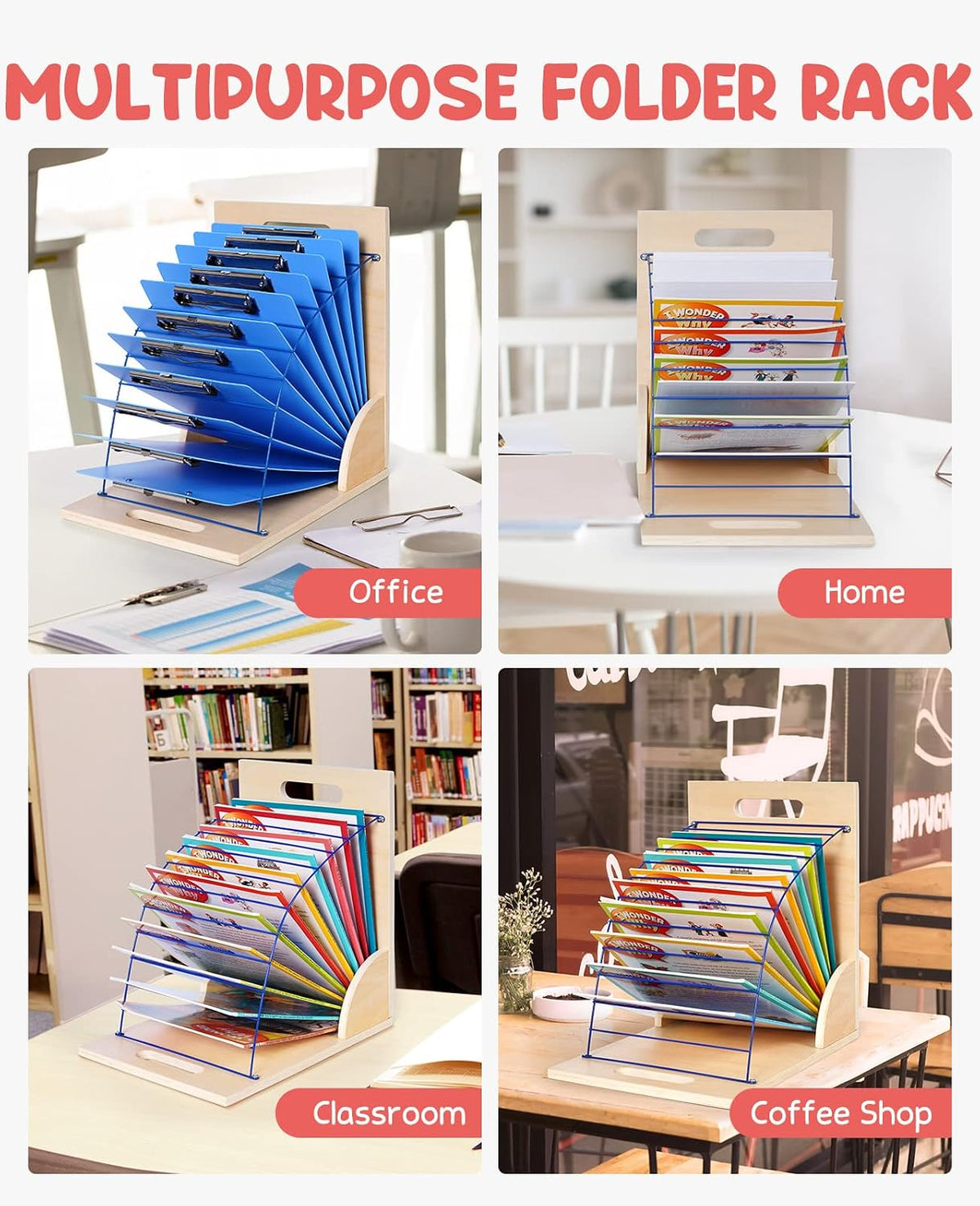 Clipboard Holder, Wood and Metal Clipboard Holder Stand, Small White Board Storage Rack Organizer for Classroom, Office, Assembly Required (1)