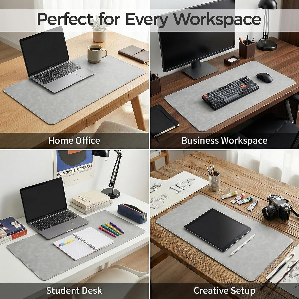 Premium Faux Leather Desk Mat & Tray Set，Innovative Cork-Look Printed Base，Gift Tube Packaging，Full-Desk Coverage，Non-Slip Desk Pad for Office Home（Espresso Brown）
