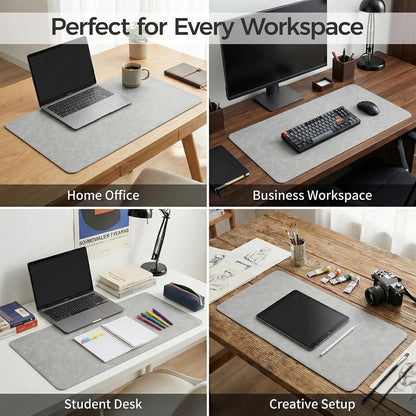 Premium Faux Leather Desk Mat & Tray Set，Innovative Cork-Look Printed Base，Gift Tube Packaging，Full-Desk Coverage，Non-Slip Desk Pad for Office Home（Espresso Brown）