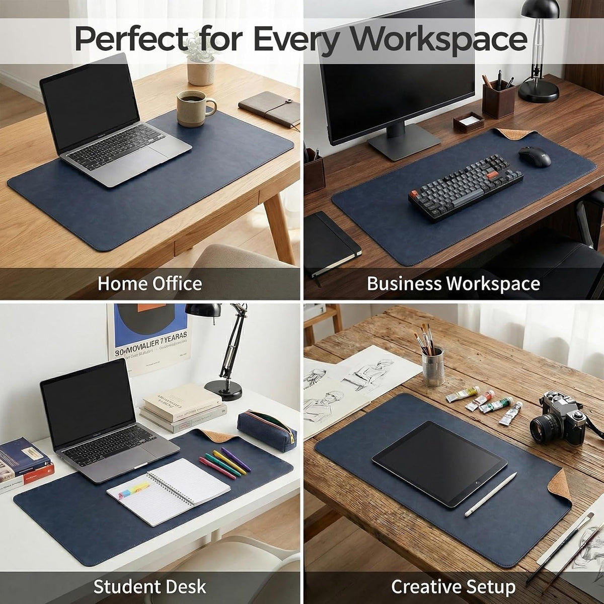 Premium Faux Leather Desk Mat & Tray Set，Innovative Cork-Look Printed Base，Gift Tube Packaging，Full-Desk Coverage，Non-Slip Desk Pad for Office Home（Espresso Brown）