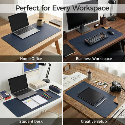Premium Faux Leather Desk Mat & Tray Set，Innovative Cork-Look Printed Base，Gift Tube Packaging，Full-Desk Coverage，Non-Slip Desk Pad for Office Home（Espresso Brown）