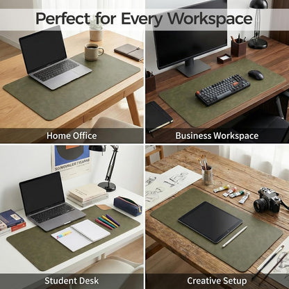 Premium Faux Leather Desk Mat & Tray Set，Innovative Cork-Look Printed Base，Gift Tube Packaging，Full-Desk Coverage，Non-Slip Desk Pad for Office Home（Espresso Brown）