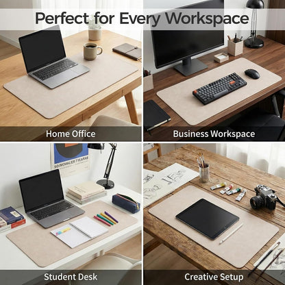 Premium Faux Leather Desk Mat & Tray Set，Innovative Cork-Look Printed Base，Gift Tube Packaging，Full-Desk Coverage，Non-Slip Desk Pad for Office Home（Espresso Brown）