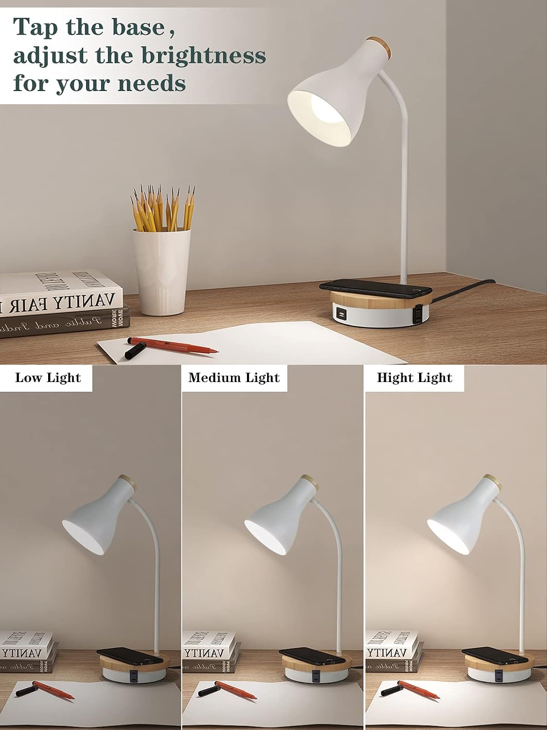 Metal Desk Lamp Wireless Charging Table Lamp Touch Reading Lights