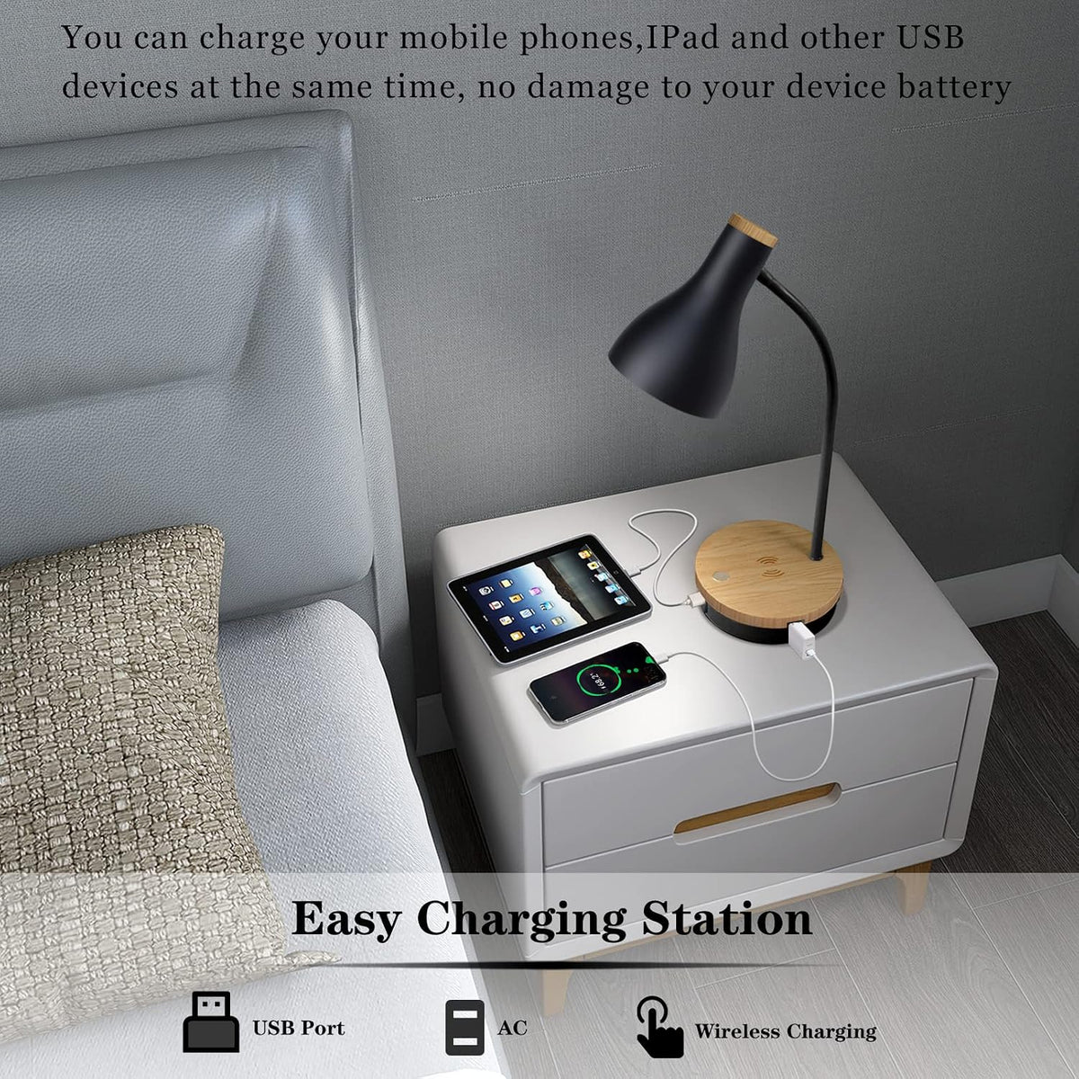 Metal Desk Lamp Wireless Charging Table Lamp Touch Reading Lights